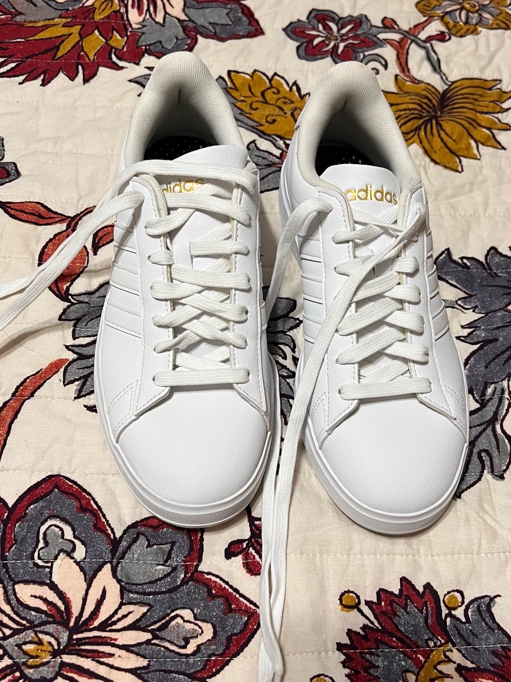 adidas Women’s White Low-Top Lace-Up Sneakers with Gold Logo